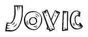 The image contains the name Jovic written in a decorative, stylized font with a hand-drawn appearance. The lines are made up of what appears to be planks of wood, which are nailed together