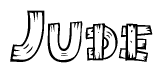The clipart image shows the name Jude stylized to look as if it has been constructed out of wooden planks or logs. Each letter is designed to resemble pieces of wood.