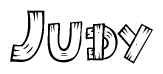 The clipart image shows the name Judy stylized to look like it is constructed out of separate wooden planks or boards, with each letter having wood grain and plank-like details.