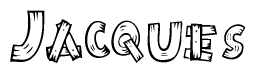 The image contains the name Jacques written in a decorative, stylized font with a hand-drawn appearance. The lines are made up of what appears to be planks of wood, which are nailed together