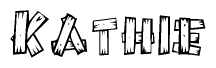 The image contains the name Kathie written in a decorative, stylized font with a hand-drawn appearance. The lines are made up of what appears to be planks of wood, which are nailed together