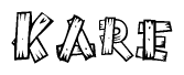 The clipart image shows the name Kare stylized to look as if it has been constructed out of wooden planks or logs. Each letter is designed to resemble pieces of wood.