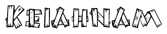 The image contains the name Keiahnam written in a decorative, stylized font with a hand-drawn appearance. The lines are made up of what appears to be planks of wood, which are nailed together