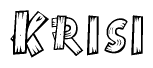 The image contains the name Krisi written in a decorative, stylized font with a hand-drawn appearance. The lines are made up of what appears to be planks of wood, which are nailed together