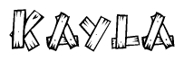 The clipart image shows the name Kayla stylized to look like it is constructed out of separate wooden planks or boards, with each letter having wood grain and plank-like details.