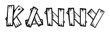The image contains the name Kanny written in a decorative, stylized font with a hand-drawn appearance. The lines are made up of what appears to be planks of wood, which are nailed together