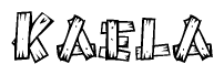 The clipart image shows the name Kaela stylized to look like it is constructed out of separate wooden planks or boards, with each letter having wood grain and plank-like details.