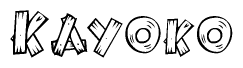 The image contains the name Kayoko written in a decorative, stylized font with a hand-drawn appearance. The lines are made up of what appears to be planks of wood, which are nailed together