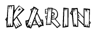 The clipart image shows the name Karin stylized to look as if it has been constructed out of wooden planks or logs. Each letter is designed to resemble pieces of wood.