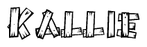 The clipart image shows the name Kallie stylized to look as if it has been constructed out of wooden planks or logs. Each letter is designed to resemble pieces of wood.