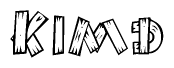 The clipart image shows the name Kimd stylized to look like it is constructed out of separate wooden planks or boards, with each letter having wood grain and plank-like details.