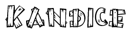 The image contains the name Kandice written in a decorative, stylized font with a hand-drawn appearance. The lines are made up of what appears to be planks of wood, which are nailed together