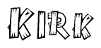 The clipart image shows the name Kirk stylized to look like it is constructed out of separate wooden planks or boards, with each letter having wood grain and plank-like details.