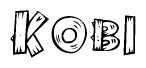 The image contains the name Kobi written in a decorative, stylized font with a hand-drawn appearance. The lines are made up of what appears to be planks of wood, which are nailed together