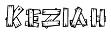 The clipart image shows the name Keziah stylized to look like it is constructed out of separate wooden planks or boards, with each letter having wood grain and plank-like details.
