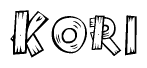 The image contains the name Kori written in a decorative, stylized font with a hand-drawn appearance. The lines are made up of what appears to be planks of wood, which are nailed together
