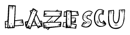 The clipart image shows the name Lazescu stylized to look as if it has been constructed out of wooden planks or logs. Each letter is designed to resemble pieces of wood.