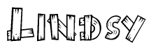 The clipart image shows the name Lindsy stylized to look like it is constructed out of separate wooden planks or boards, with each letter having wood grain and plank-like details.
