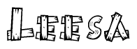 The image contains the name Leesa written in a decorative, stylized font with a hand-drawn appearance. The lines are made up of what appears to be planks of wood, which are nailed together