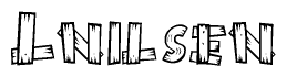 The image contains the name Lnilsen written in a decorative, stylized font with a hand-drawn appearance. The lines are made up of what appears to be planks of wood, which are nailed together