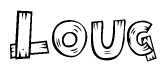 The clipart image shows the name Loug stylized to look like it is constructed out of separate wooden planks or boards, with each letter having wood grain and plank-like details.