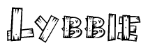 The clipart image shows the name Lybbie stylized to look as if it has been constructed out of wooden planks or logs. Each letter is designed to resemble pieces of wood.