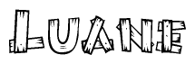 The clipart image shows the name Luane stylized to look as if it has been constructed out of wooden planks or logs. Each letter is designed to resemble pieces of wood.