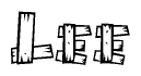 The clipart image shows the name Lee stylized to look like it is constructed out of separate wooden planks or boards, with each letter having wood grain and plank-like details.