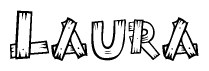 The image contains the name Laura written in a decorative, stylized font with a hand-drawn appearance. The lines are made up of what appears to be planks of wood, which are nailed together