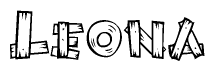 The clipart image shows the name Leona stylized to look like it is constructed out of separate wooden planks or boards, with each letter having wood grain and plank-like details.