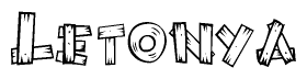 The image contains the name Letonya written in a decorative, stylized font with a hand-drawn appearance. The lines are made up of what appears to be planks of wood, which are nailed together