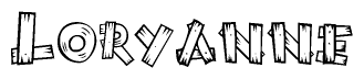 The clipart image shows the name Loryanne stylized to look as if it has been constructed out of wooden planks or logs. Each letter is designed to resemble pieces of wood.