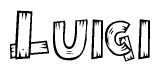 The image contains the name Luigi written in a decorative, stylized font with a hand-drawn appearance. The lines are made up of what appears to be planks of wood, which are nailed together