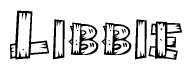 The image contains the name Libbie written in a decorative, stylized font with a hand-drawn appearance. The lines are made up of what appears to be planks of wood, which are nailed together