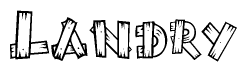 The clipart image shows the name Landry stylized to look like it is constructed out of separate wooden planks or boards, with each letter having wood grain and plank-like details.