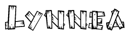 The image contains the name Lynnea written in a decorative, stylized font with a hand-drawn appearance. The lines are made up of what appears to be planks of wood, which are nailed together