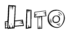 The image contains the name Lito written in a decorative, stylized font with a hand-drawn appearance. The lines are made up of what appears to be planks of wood, which are nailed together