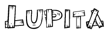 The image contains the name Lupita written in a decorative, stylized font with a hand-drawn appearance. The lines are made up of what appears to be planks of wood, which are nailed together