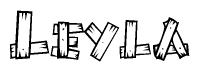 The clipart image shows the name Leyla stylized to look like it is constructed out of separate wooden planks or boards, with each letter having wood grain and plank-like details.