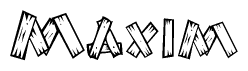 The clipart image shows the name Maxim stylized to look as if it has been constructed out of wooden planks or logs. Each letter is designed to resemble pieces of wood.