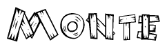 The image contains the name Monte written in a decorative, stylized font with a hand-drawn appearance. The lines are made up of what appears to be planks of wood, which are nailed together