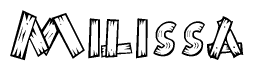 The image contains the name Milissa written in a decorative, stylized font with a hand-drawn appearance. The lines are made up of what appears to be planks of wood, which are nailed together