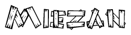 The clipart image shows the name Miezan stylized to look like it is constructed out of separate wooden planks or boards, with each letter having wood grain and plank-like details.