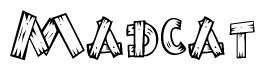 The clipart image shows the name Madcat stylized to look as if it has been constructed out of wooden planks or logs. Each letter is designed to resemble pieces of wood.