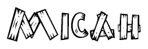 The image contains the name Micah written in a decorative, stylized font with a hand-drawn appearance. The lines are made up of what appears to be planks of wood, which are nailed together