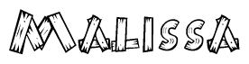 The image contains the name Malissa written in a decorative, stylized font with a hand-drawn appearance. The lines are made up of what appears to be planks of wood, which are nailed together