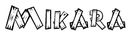 The clipart image shows the name Mikara stylized to look like it is constructed out of separate wooden planks or boards, with each letter having wood grain and plank-like details.
