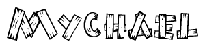 The clipart image shows the name Mychael stylized to look like it is constructed out of separate wooden planks or boards, with each letter having wood grain and plank-like details.
