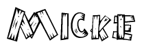 The clipart image shows the name Micke stylized to look like it is constructed out of separate wooden planks or boards, with each letter having wood grain and plank-like details.