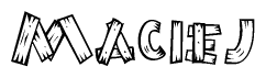 The clipart image shows the name Maciej stylized to look like it is constructed out of separate wooden planks or boards, with each letter having wood grain and plank-like details.